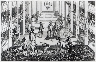 Riot at Covent Garden Theatre in 1763 in consequence of the Managers refusing to admit half-price in the Opera of Artaxerxes by Louis Philippe Boitard